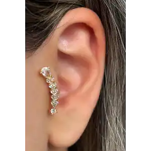 Altın Renk Taş Detaylı Çelik Tragus/Kıkırdak Küpe/Piercing (Tek)