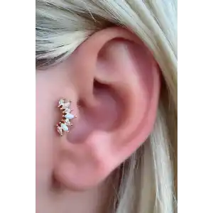 Altın Renk Taş Detaylı Çelik Tragus/Kıkırdak Küpe/Piercing (Tek)