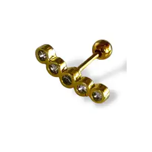 Altın Renk Taş Detaylı Çelik Tragus/Kıkırdak Küpe/Piercing (Tek)
