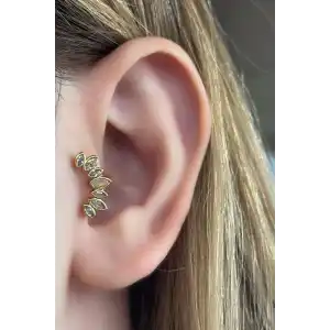Altın Renk Taş Detaylı Çelik Tragus/Kıkırdak Küpe/Piercing (Tek)