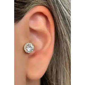 Altın Renk Taş Detaylı Çelik Tragus/Kıkırdak Küpe/Piercing (Tek)
