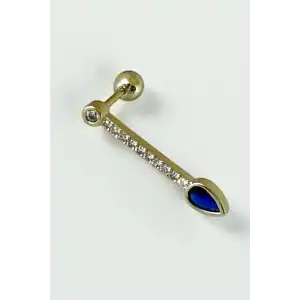 Altın Renk Taş Detaylı Çelik Tragus/Kıkırdak Küpe/Piercing (Tek)