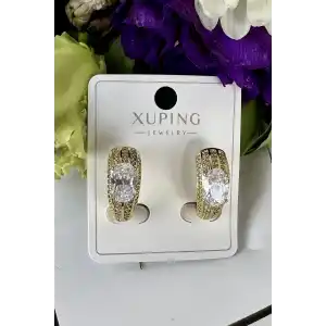 Altın Renk Taş Detaylı Çelik Xuping Küpe (Çift)