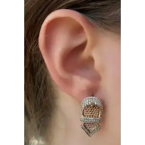 Altın Renk Taş Detaylı Çelik Xupıng Küpe (Çift)