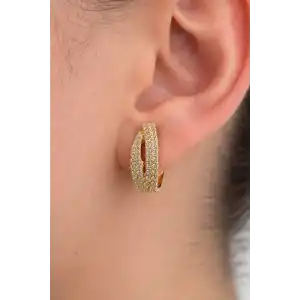 Altın Renk Taş Detaylı Çelik Xupıng Küpe (Çift)