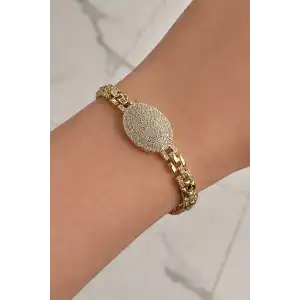 Altın Renk Taş Detaylı Çelik Xupıng VİP Bileklik