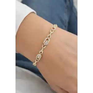 Altın Renk Taş Detaylı Çelik Xupıng VİP Bileklik