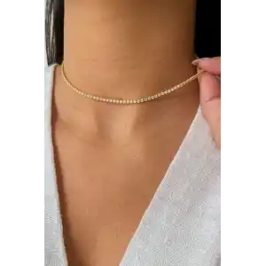 Altın Renk Taş Detaylı Choker Kolye