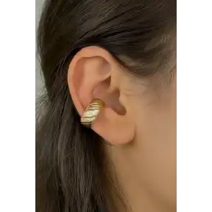 Altın Renk Taş Detaylı 14K Altın Kaplama TX Ear Cuff (Tek)