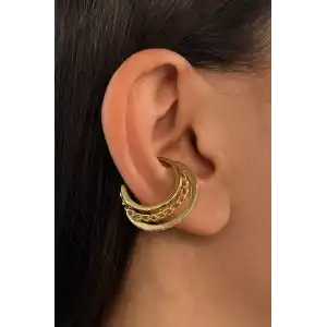Altın Renk Taş Detaylı 14K Altın Kaplama TX Ear Cuff (Tek)