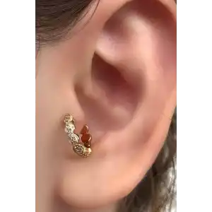 Altın Renk Taş Detaylı Çelik Halka Tragus/Kıkırdak Küpe/Piercing (Tek)