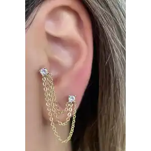 Altın Renk Taş Detaylı İkili Cerrahi Çelik Piercing