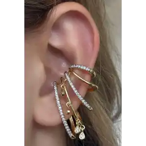 Altın Renk Taş Detaylı Kulak Aksesuarı