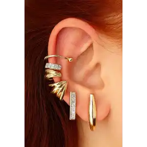 Altın Renk Taş Detaylı Kulak Aksesuarı (Tek)