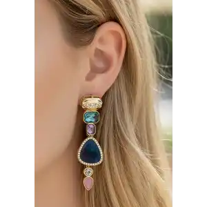 Altın Renk Taş Detaylı Küpe (Çift)