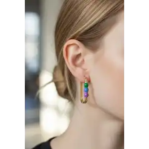 Altın Renk Taş Detaylı Küpe (Çift)