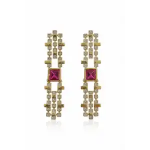 Altın Renk Taş Detaylı Küpe (Çift)