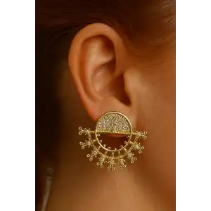 Altın Renk Taş Detaylı Küpe (Çift)