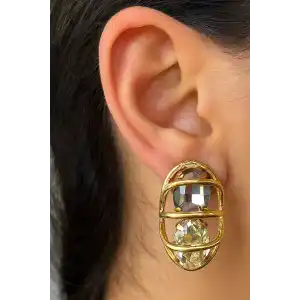 Altın Renk Taş Detaylı Küpe (Çift)