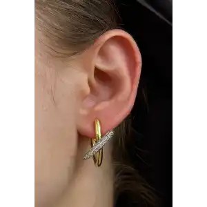 Altın Renk Taş Detaylı Küpe (Çift)