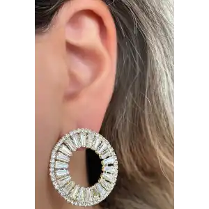 Altın Renk Taş Detaylı Küpe (Çift)