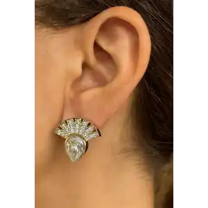 Altın Renk Taş Detaylı Küpe (Çift)