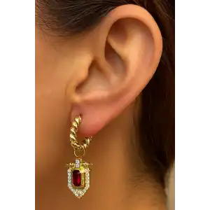 Altın Renk Taş Detaylı Küpe (Çift)