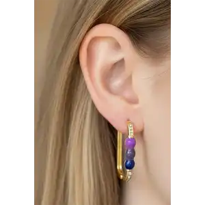 Altın Renk Taş Detaylı Küpe (Çift)