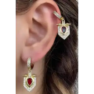 Altın Renk Taş Detaylı Küpe (Çift)