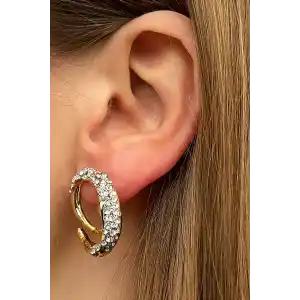 Altın Renk Taş Detaylı Metal Küpe (Çift)