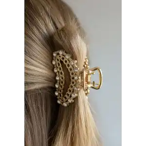 Altın Renk Taş Detaylı Mini Metal Mandal Toka