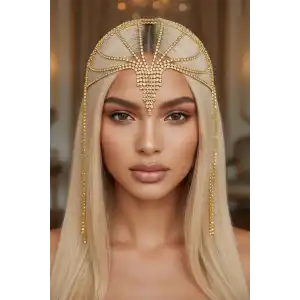 Altın Renk Taş Detaylı Saç Aksesuarı/Kına Aksesuarı