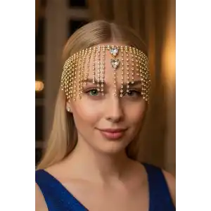 Altın Renk Taş Detaylı Saç Aksesuarı/ Kına Aksesuarı