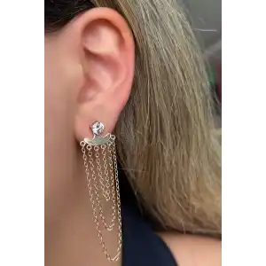 Altın Renk Taş Detaylı Sallantılı Çelik Xuping Küpe (Çift)