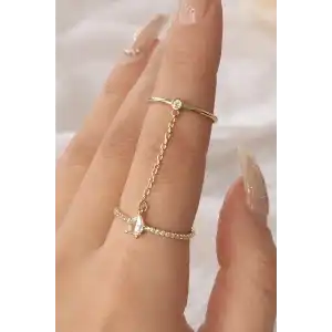 Altın Renk Taş Detaylı Sallantılı İkili Ayarlanabilir Yüzük