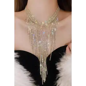 Altın Renk Taş Detaylı Tasarım Abiye Kolye