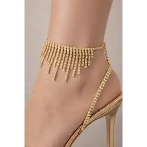 Altın Renk Taş Detaylı Tasarım Halhal