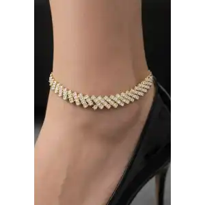 Altın Renk Taş Detaylı Tasarım Halhal