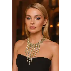 Altın Renk Taş Detaylı Tasarım Kolye