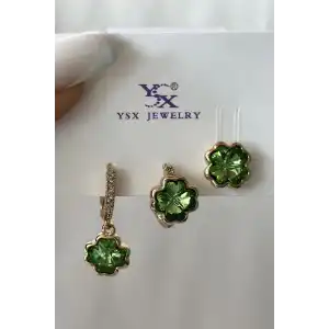 Altın Renk Taş Detaylı VİP 3lü YSX Küpe Set