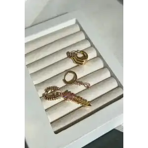 Altın Renk Taş Detaylı VİP 3lü YSX Küpe Set