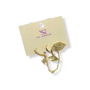 Altın Renk Taş Detaylı VİP 3lü YSX Küpe Set