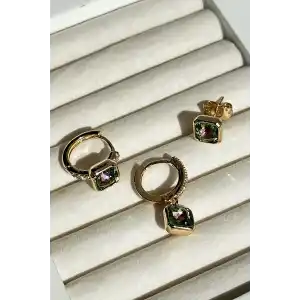 Altın Renk Taş Detaylı VİP 3lü YSX Küpe Set