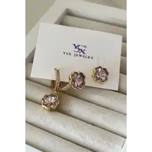 Altın Renk Taş Detaylı VİP 3lü YSX Küpe Set