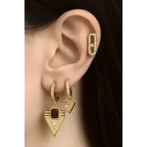 Altın Renk Taş Detaylı VİP 3lü YSX Küpe Set