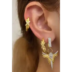 Altın Renk Taş Detaylı VİP 3lü YSX Küpe Set