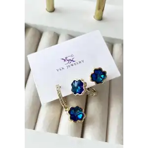 Altın Renk Taş Detaylı VİP 3lü YSX Küpe Set