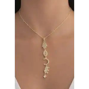 Altın Renk Taş Detaylı Y Kolye