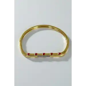 Altın Renk Taş Detaylı YSX Kelepçe Bileklik