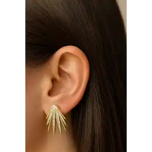 Altın Renk Taş Detaylı YSX Küpe (Çift)